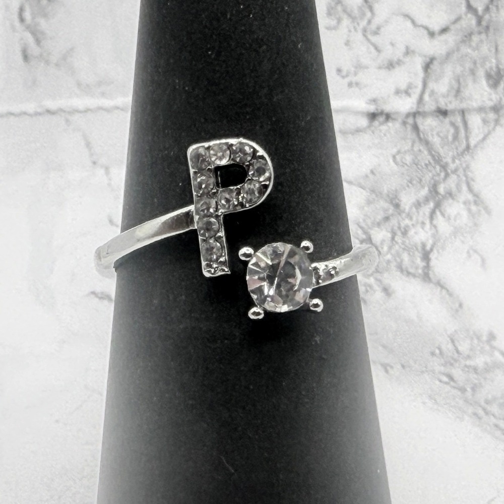 New Initial "P" Ring Size 5.5 Colorless Stone Personalized Letter Ring